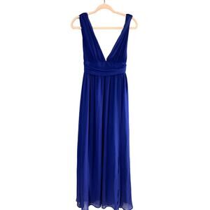 LuLu's Blue Formal Long Dress V-Neck Wedding Guest Cruise friendly Resort wear